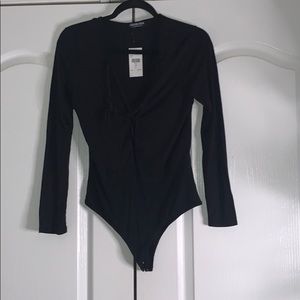 Black long sleeve Lace up in front bodysuit